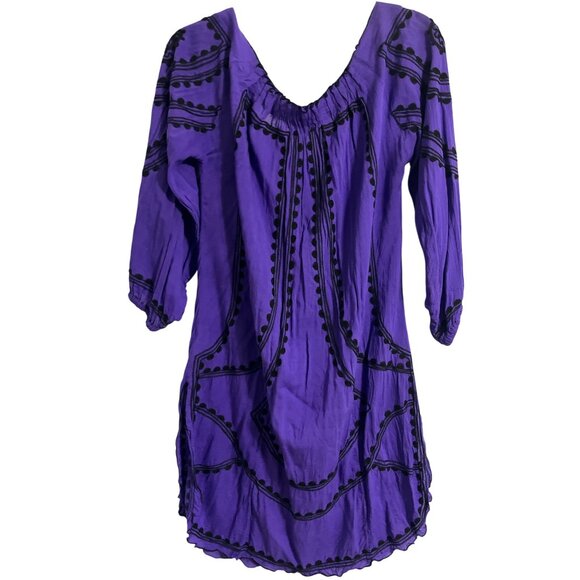 POUPETTE ST. BARTH Tunic Dress 3/4 Sleeve Embroidered Purple size Large - Picture 4 of 11